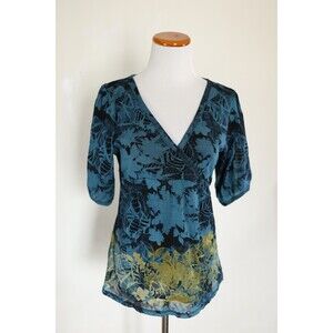 Axcess Y2K Babydoll Mesh V Neck Top Dark Fairy Floral Whimsigoth Grunge M